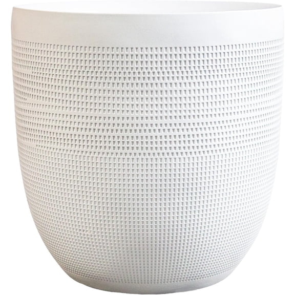 Dia Round Fiberstone Planter – Matte Decorative Flower Pot with Drainage Hole, Lightweight Durable Indoor/Outdoor Plant Container for Home Patio Garden Porch, Modern Minimalist Design