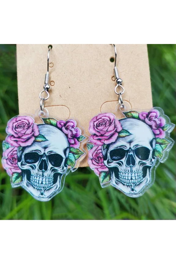 Dia de Los Muertos Acrylic Flower Skull Day of the Dead Halloween Earrings