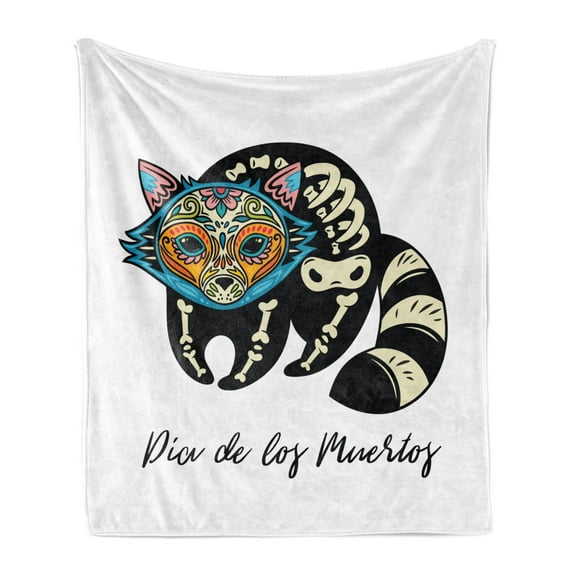 Dia de Los Muertos Soft Flannel Fleece Throw Blanket, Sugar Skull Raccoon in Mexican Style for Holiday Folklore and Culture, Cozy Plush for Indoor and Outdoor Use, 50" x 60", Multicolor, by Ambesonne