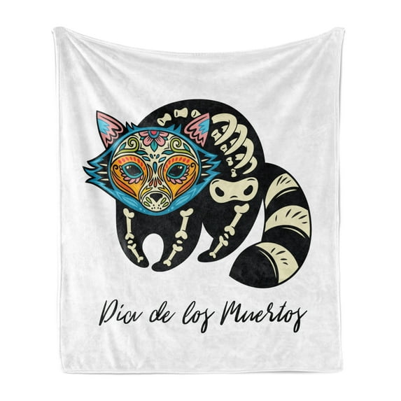 Dia de Los Muertos Soft Flannel Fleece Throw Blanket, Sugar Skull Raccoon in Mexican Style for Holiday Folklore and Culture, Cozy Plush for Indoor and Outdoor Use, 50" x 60", Multicolor, by Ambesonne