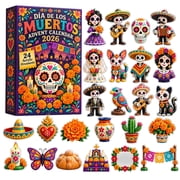 Dia de los Muertos Advent Calendar 2026, 24-Day Countdown Set with 24 Assorted 2D Acrylic Ornaments for Remembrance Gifts and Decor
