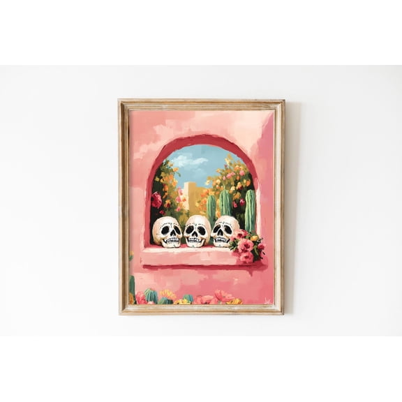 Dia de los Muertos Sugar Skull Mexican Boho Wall Decor, Stretched Canvas 8x10in