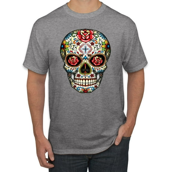 Dia de los Muertos Trippy Drugs Skull Fashion Graphic T-Shirt, Heather Grey, 2XL