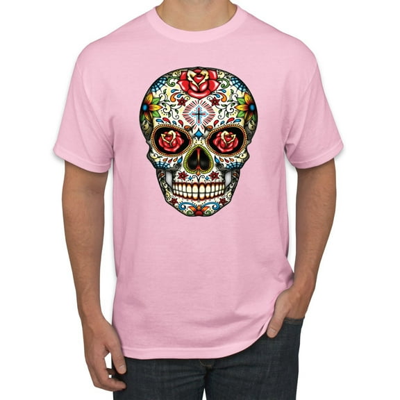 Dia de los Muertos Trippy Drugs Skull Fashion Graphic T-Shirt, Light Pink, X-Large