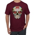 thumbnail image 1 of Dia de los Muertos Trippy Drugs Skull Fashion Graphic T-Shirt, Maroon, 5XL, 1 of 1