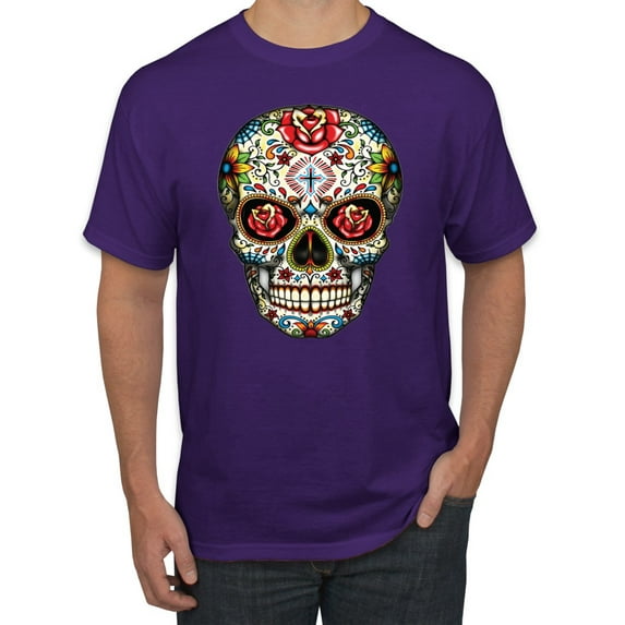Dia de los Muertos Trippy Drugs Skull Fashion Graphic T-Shirt, Purple, 5XL