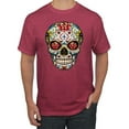 thumbnail image 1 of Dia de los Muertos Trippy Drugs Skull Fashion Graphic T-Shirt, Vintage Heather Red, Large, 1 of 1