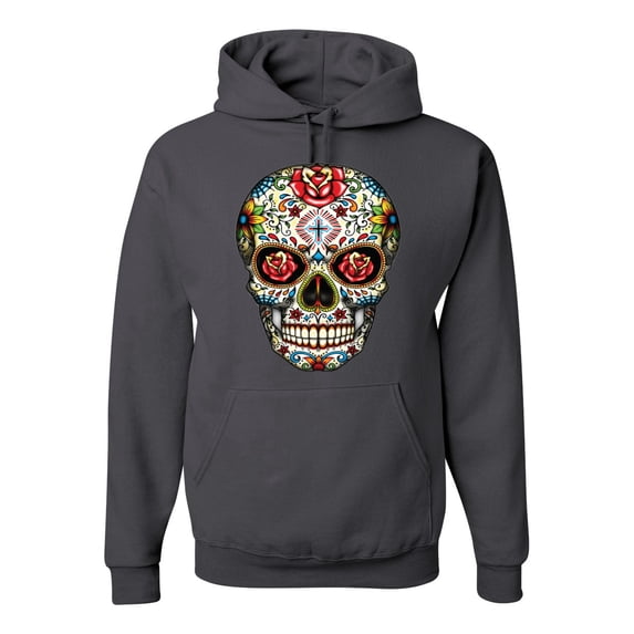 Dia de los Muertos Trippy Psychedelic Drugs Skull Fashion Graphic Hoodie Sweatshirt, Charcoal, Medium