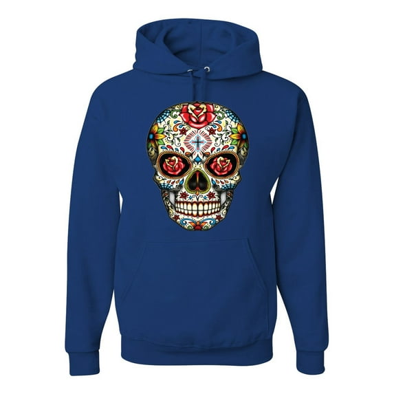 Dia de los Muertos Trippy Psychedelic Drugs Skull Fashion Graphic Hoodie Sweatshirt, Royal, X-Large