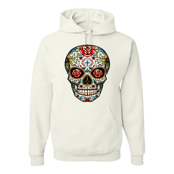 Dia de los Muertos Trippy Psychedelic Drugs Skull Fashion Graphic Hoodie Sweatshirt, White, Large