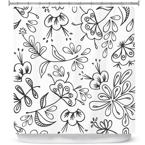 DiaNoche Designs Black and White Flora Polyester Shower Curtain, 70" x 73" Waterproof