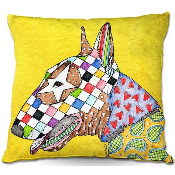 DiaNoche Designs Throw Pillows from Artist Marley Ungaro - Bull Terrier Dog Yellow
