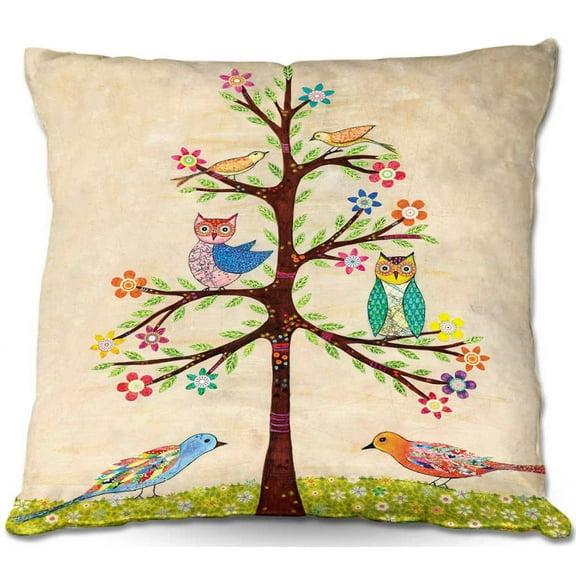DiaNoche Designs Throw Pillows from Artist Sascalia - Owl Bird Tree I