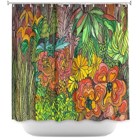 DiaNoche Designs Unique Bathroom Shower Curtains by Maeve Wright - Tropical Orange and Green
