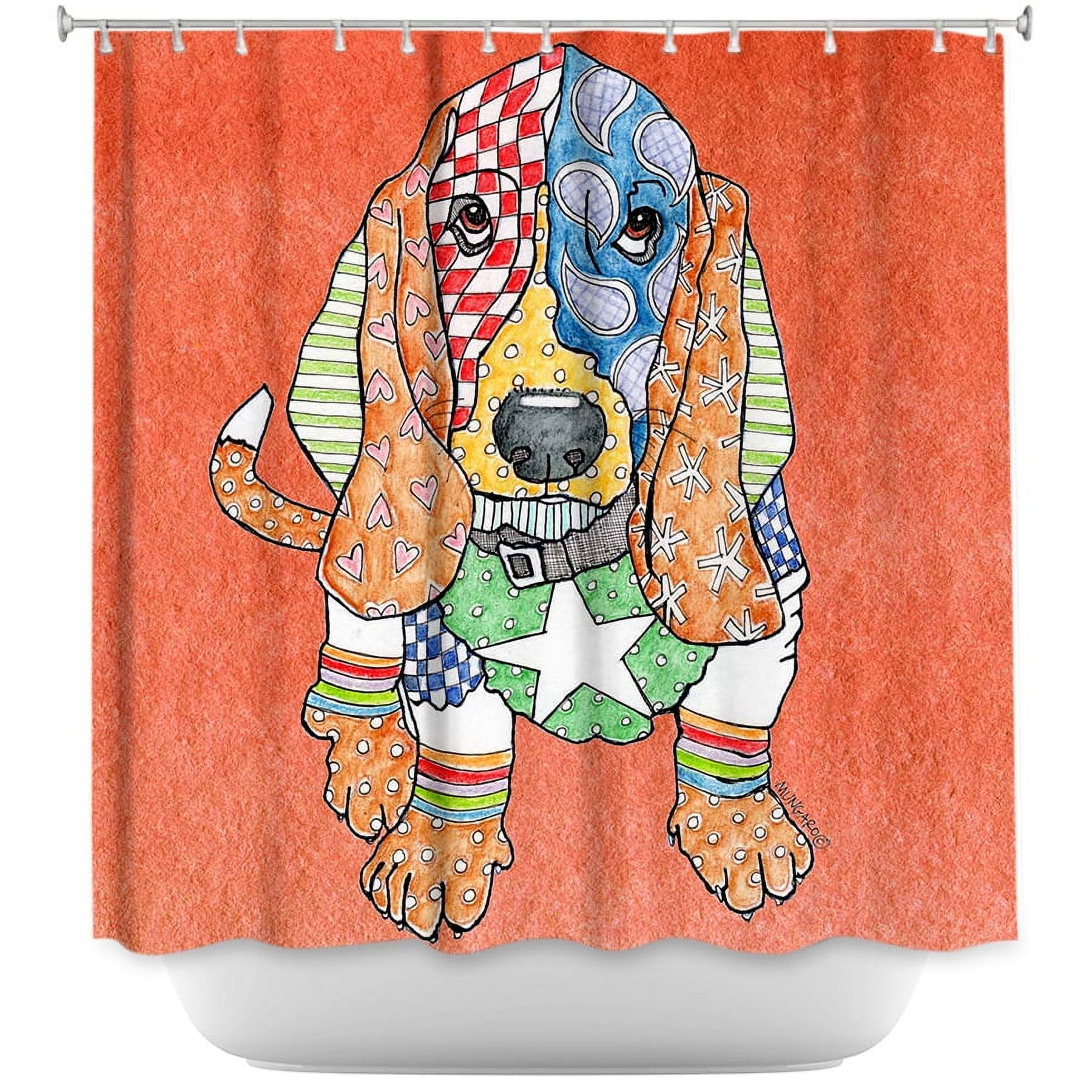 DiaNoche Designs Unique Bathroom Shower Curtains by Marley Ungaro Basset Hound Dog Orange