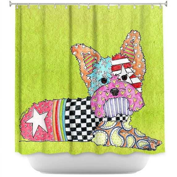 DiaNoche Designs Unique Bathroom Shower Curtains by Marley Ungaro - Yorkie Dog Lime