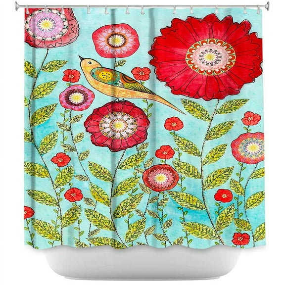 DiaNoche Designs Unique Bathroom Shower Curtains by Sascalia - Red Flowers