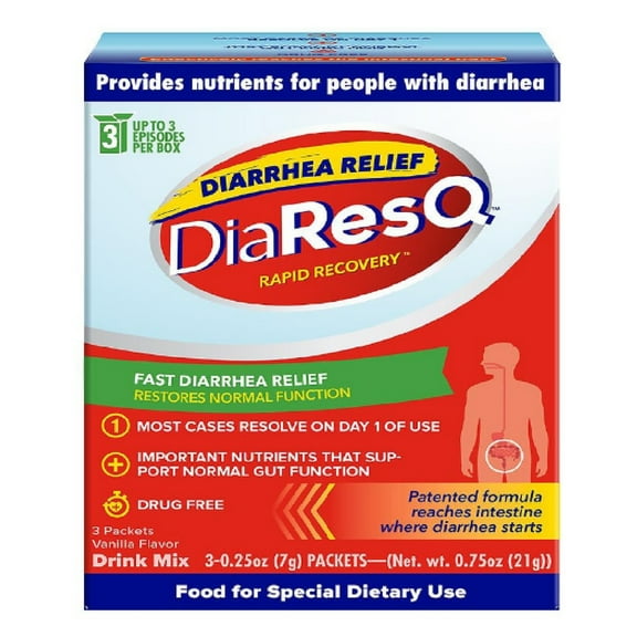 DiaResQ Adult Fast Diarrhea Antacid Relief Rapid Recovery Packets, 3 Ct 4 Pack
