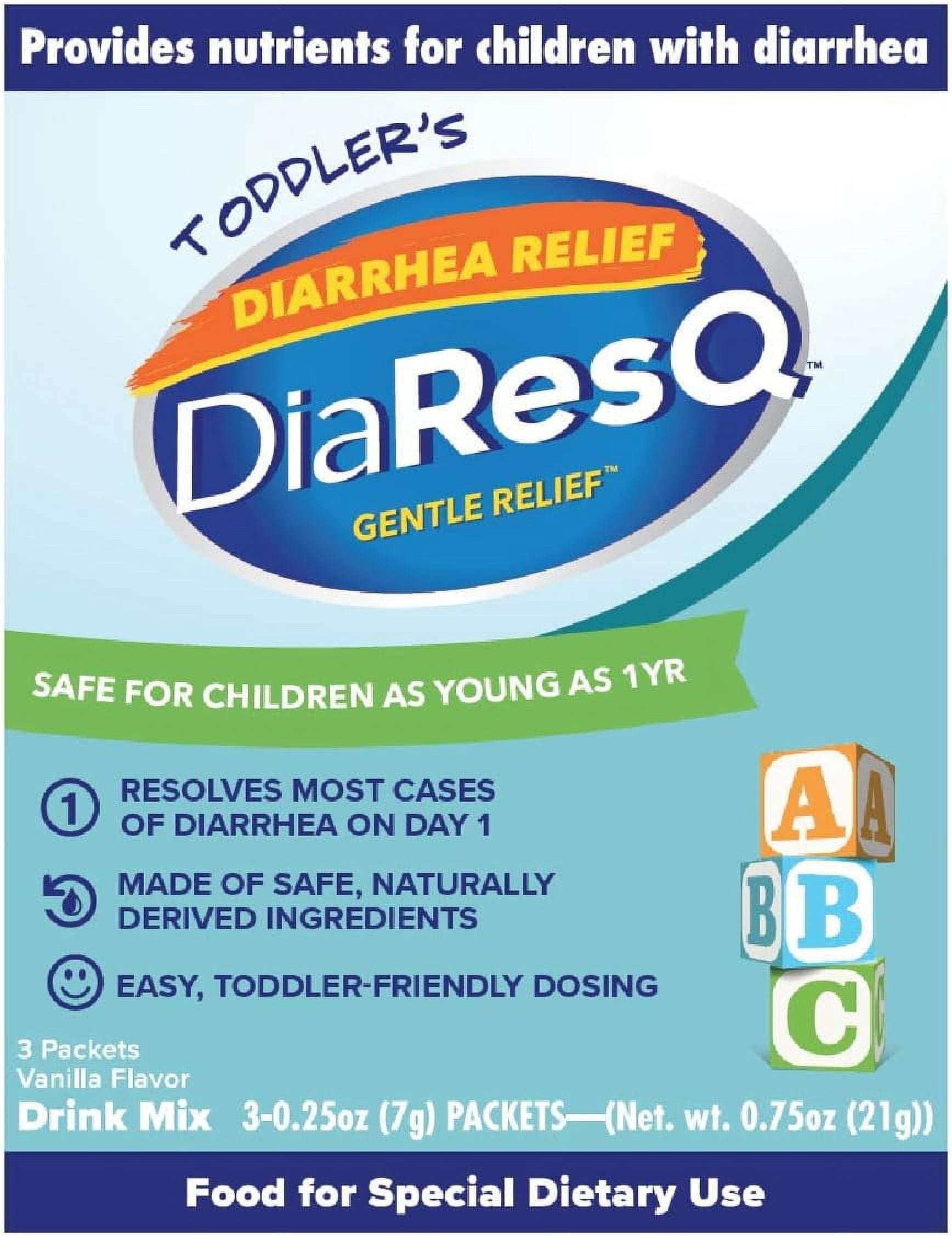DiaResQ Toddler's Friendly Dosing Vanilla Flavor Children's Diarrhea Relief Drink Mix, 3 Pack