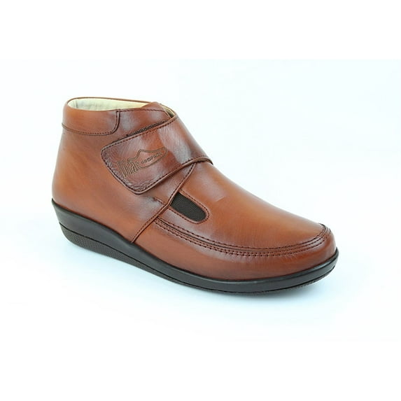 DiaTHOR Women's Orthopedic Chukka Boots, Ankle-High Wide, Low Heel Thin, Round Toe, Brown Size 4