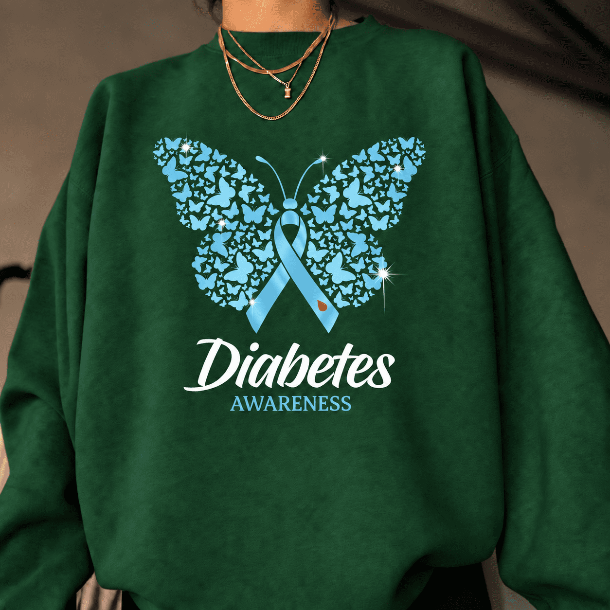 Sign Language For Pink Ribbon Diabetes Awareness Butterfly Sweatshirt, Blue Ribbon Support Graphic ...
