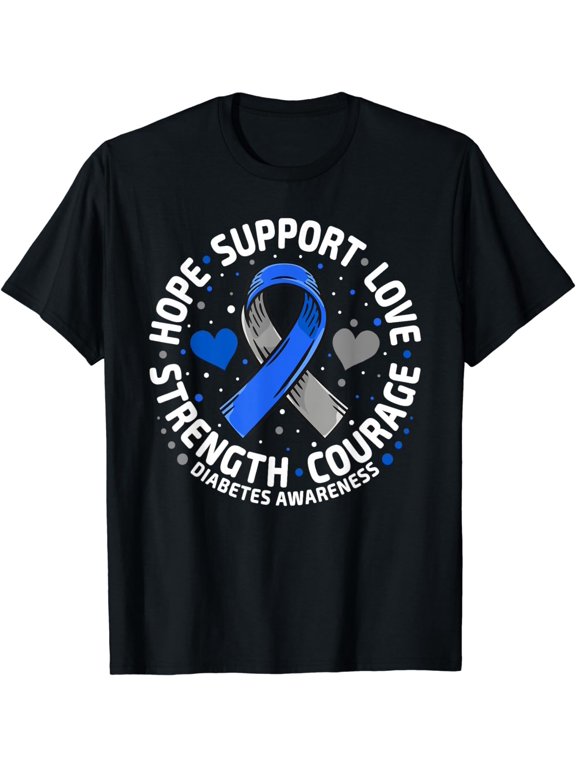 Diabetes Awareness Diabetic Love SUPPORT T2D T1D Diabetes T-ShirtMen and women, Black T-shirt, size: Extra large S-4XL