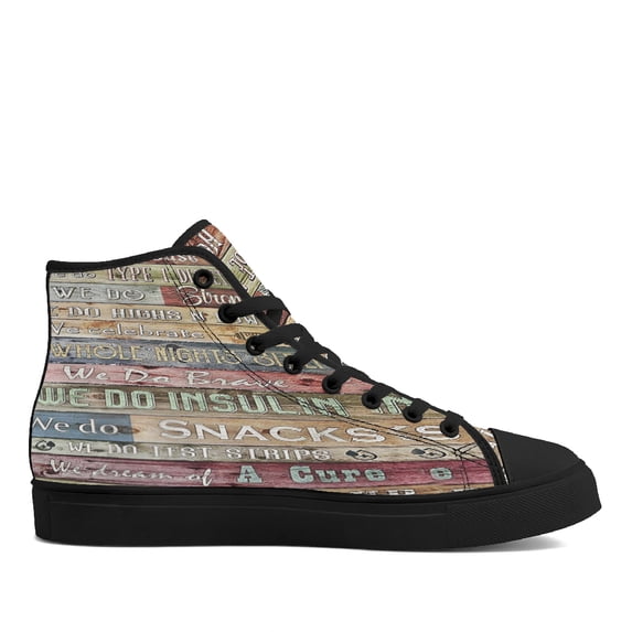 Diabetes In This House We Never Give Up High Top Canvas Shoes Sneakers Black Size 6