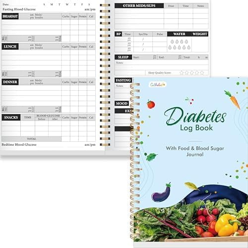 Diabetes Log Book, 80 Sheets Food & Blood Sugar Track Journal Spiral Bound Notebook for Types 1 & 2 Diabetics, Attached Diabetes Food List for Meal Plan & BG Control$$Office