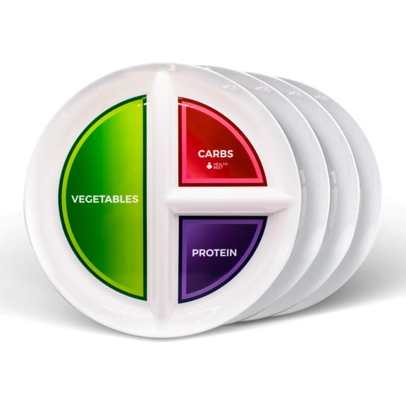 Diabetes Portion Plate with divided sections for Healthy Eating and portion control (4 plates)