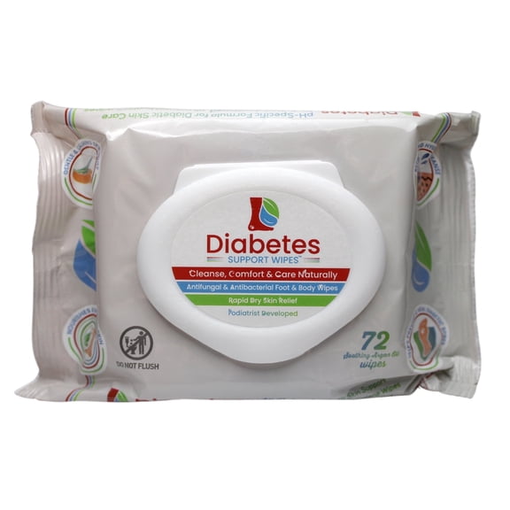 Diabetes Support Wipes All-Natural Foot & Body Wipes for Diabetics, Hydrates & Soothes Dry, Itchy, or Irritated Skin 72ct