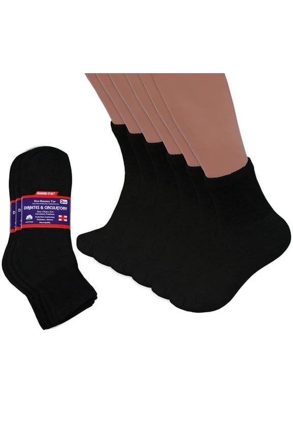 Diabetic Ankle Socks – Non-Binding Circulation Quarter Socks, Cushioned Cotton Blend for Men & Women (Black 12Pairs, Size 10-13, Fits Women’s Shoe 7-12)