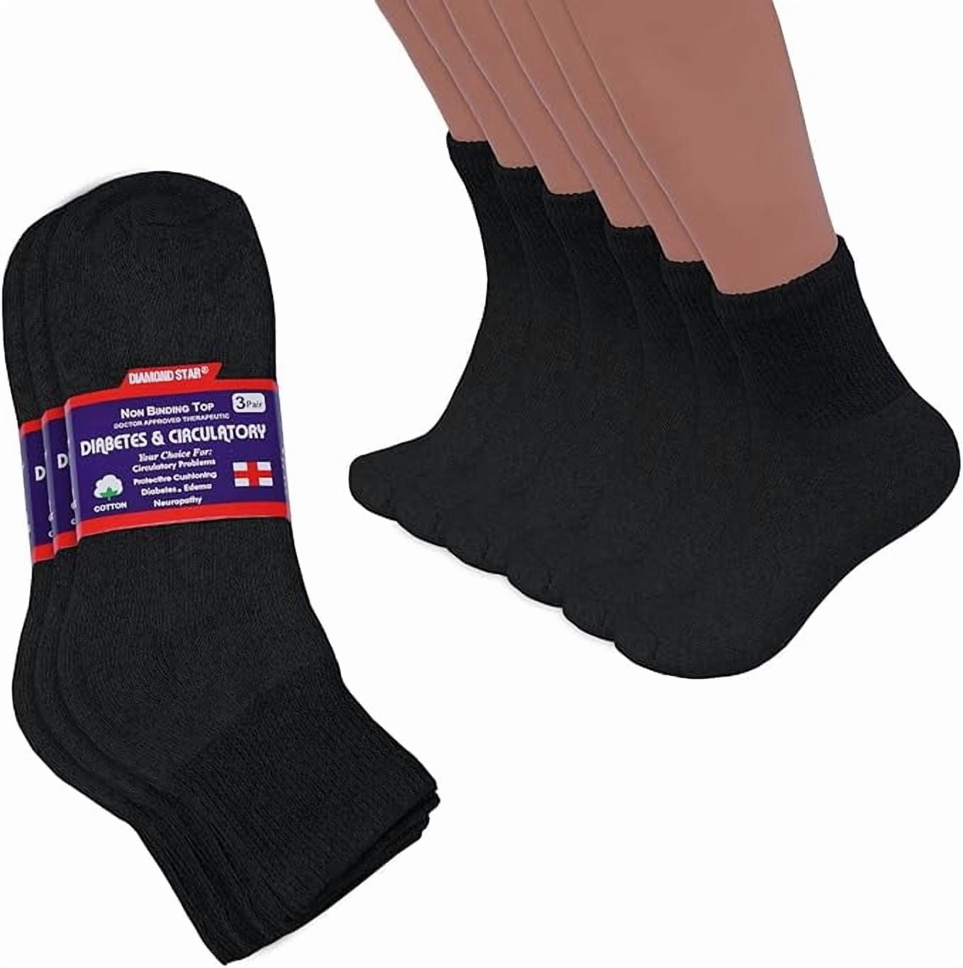 Diamond Star Diabetic Ankle Socks - Non Binding Quarter Socks for Men & Women, Cushion Circulatory Socks (Black - 3 Pairs, Socks Size 10-13, Fit Men's Shoe Size 7-12)