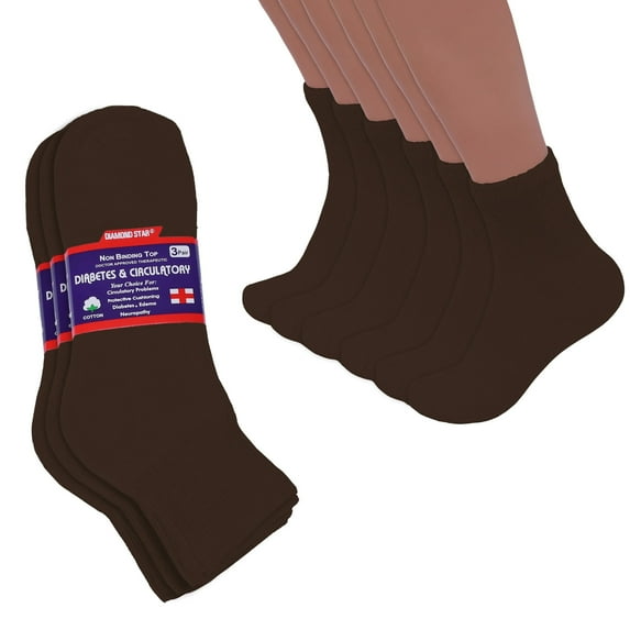 Diabetic Ankle Socks, Non-Binding Circulatory Cushion Cotton Quarter Socks for Men’s Women’s (Brown - 3 Pairs, Socks Size 13-15, Fit Men's Shoe Size 9-14)