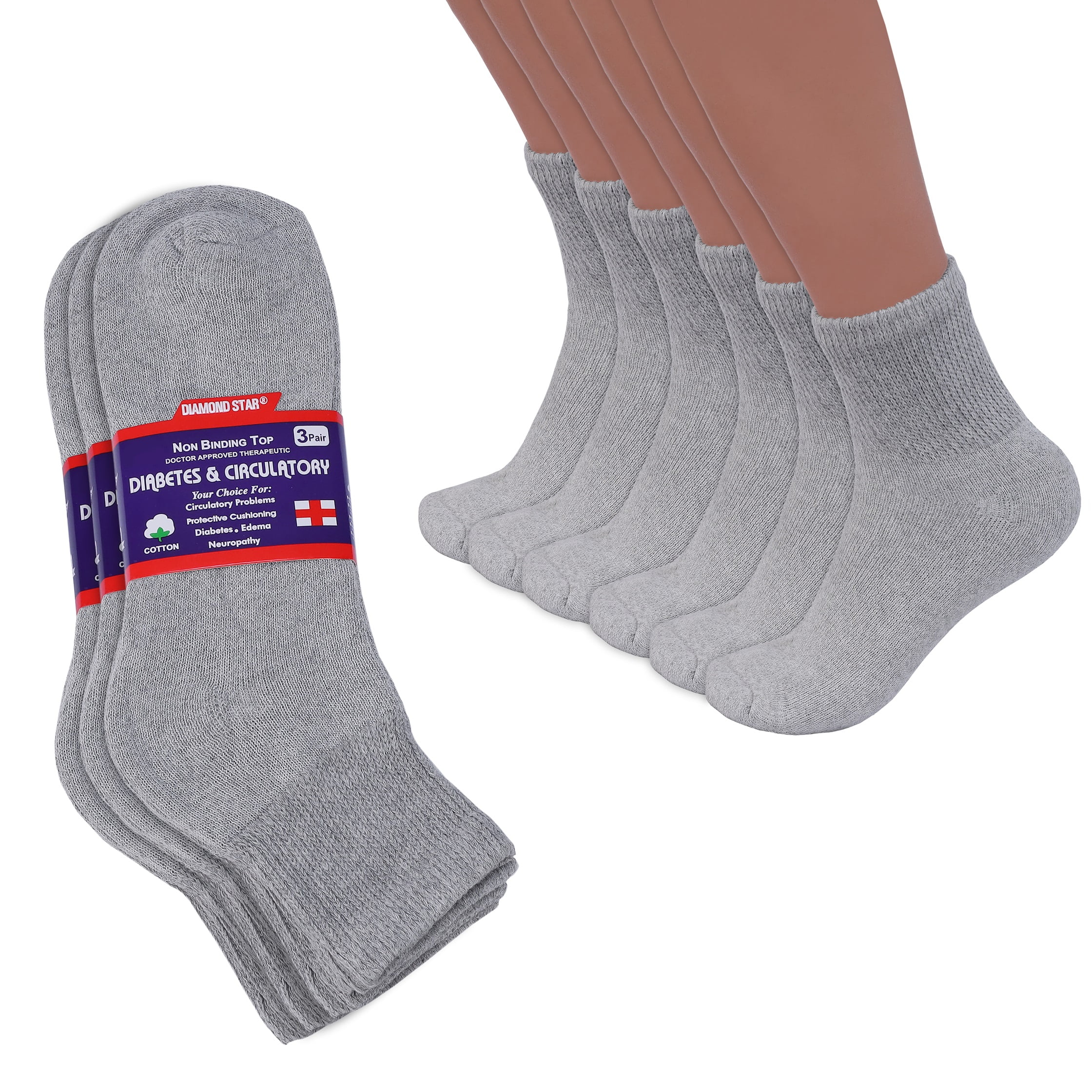 Diabetic Ankle Socks, Non-Binding Circulatory Cushion Cotton Quarter ...