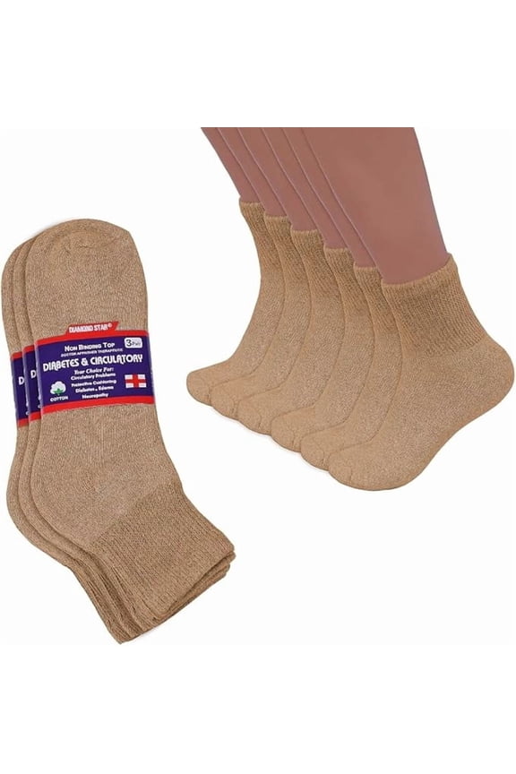 Diabetic Ankle Socks - Non Binding Quarter Socks for Men & Women, Cushion Circulatory Socks (Beige - 3 Pairs, Socks Size 13-15, Fit Men's Shoe Size 9-14)