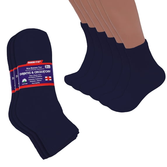 Diabetic Ankle Socks, Non-Binding Circulatory Cushion Cotton Quarter Socks for Men’s Women’s (Navy - 12 Pairs, Socks Size 9-11, Fit Women's Shoe Size 5-10)