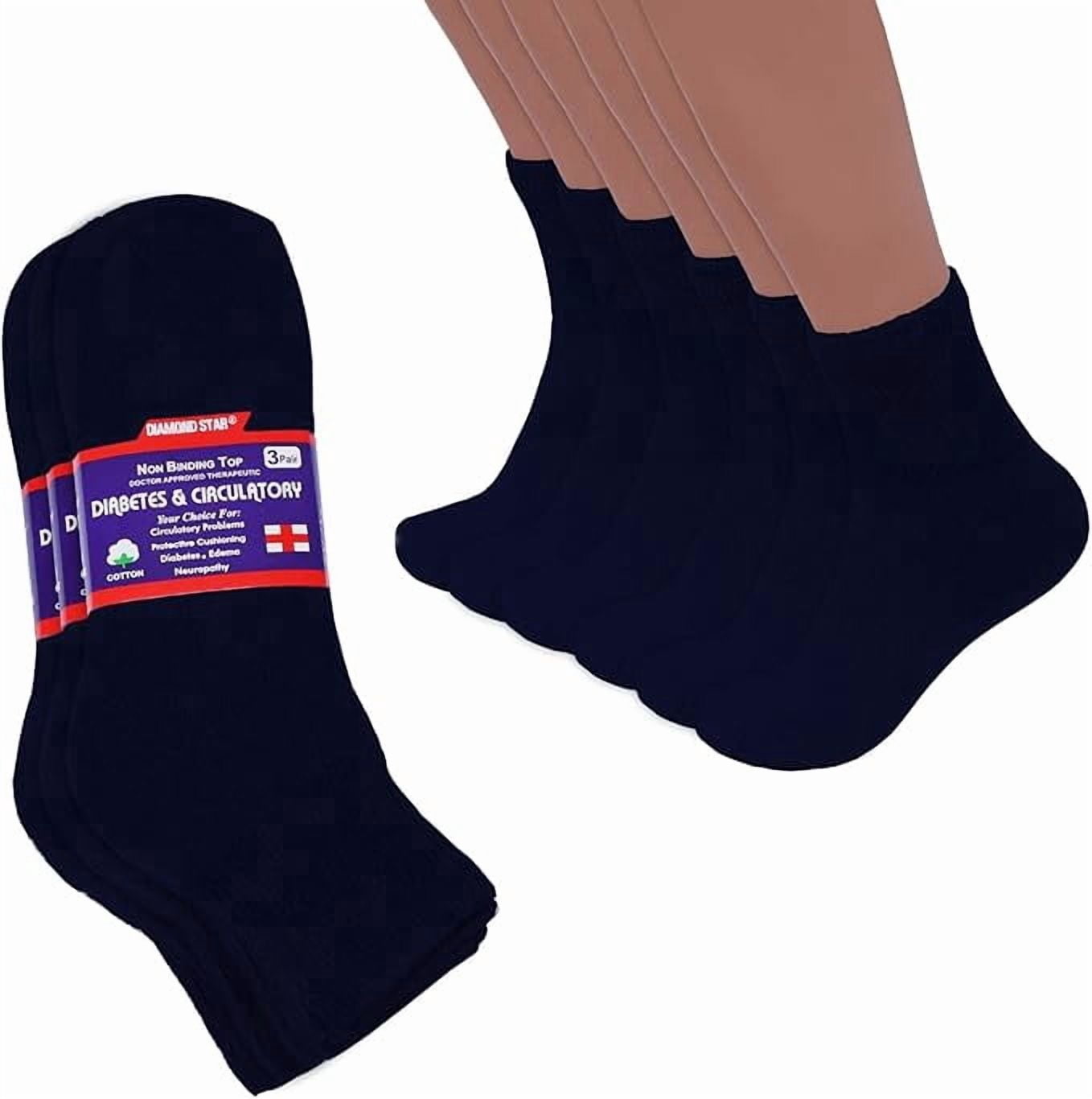 Diamond Star Diabetic Ankle Socks - Non Binding Quarter Socks for Men & Women, Cushion Circulatory Socks (Navy - 3 Pairs, Socks Size 13-15, Fit Women's Shoe Size 9-14)