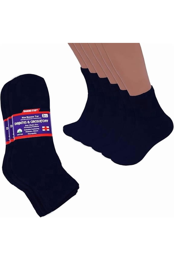 Diabetic Ankle Socks - Non Binding Quarter Socks for Men & Women, Cushion Circulatory Socks (Navy - 3 Pairs, Socks Size 13-15, Fit Women's Shoe Size 9-14)