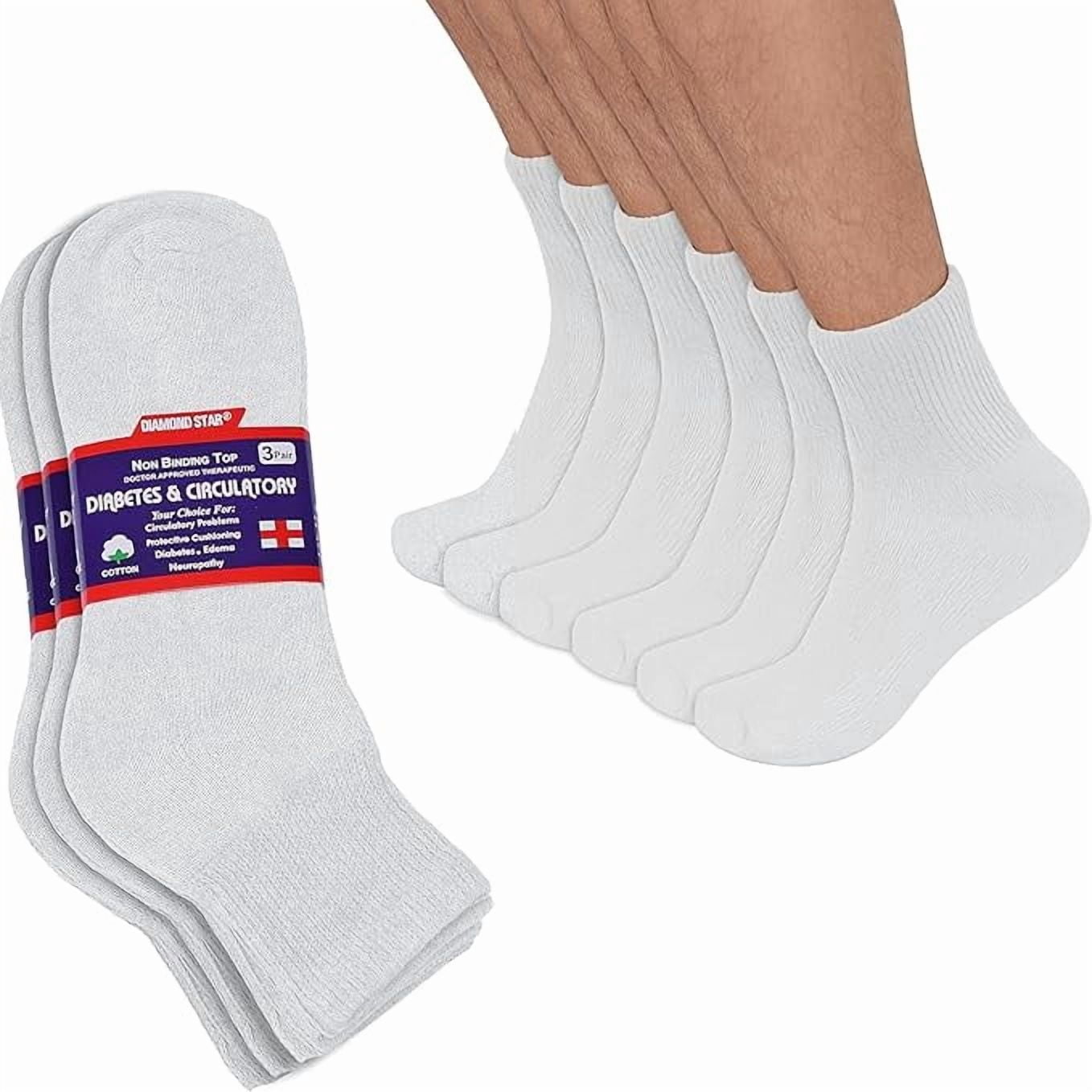 Diamond Star Diabetic Ankle Socks - Non Binding Quarter Socks for Men & Women, Cushion Circulatory Socks (White - 3 Pairs, Socks Size 13-15, Fit Women's Shoe Size 9-14)