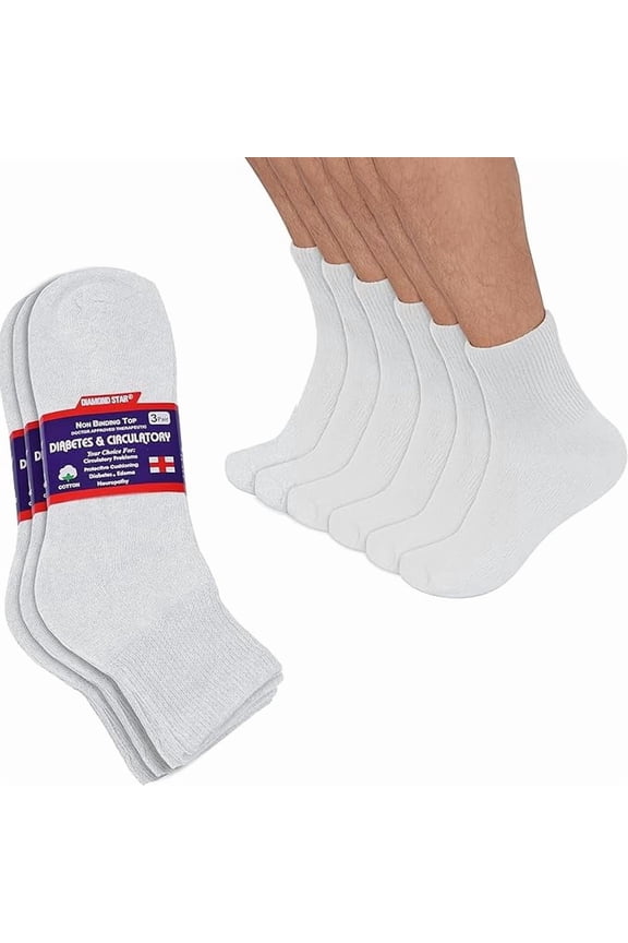 Diabetic Ankle Socks - Non Binding Quarter Socks for Men & Women, Cushion Circulatory Socks (White - 3 Pairs, Socks Size 13-15, Fit Women's Shoe Size 9-14)