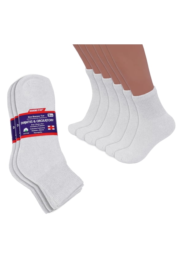 Diabetic Ankle Socks, Non-Binding Circulatory Cushion Cotton Quarter Socks for Men’s Women’s (White - 3 Pairs, Socks Size 13-15, Fit Men's Shoe Size 9-14)