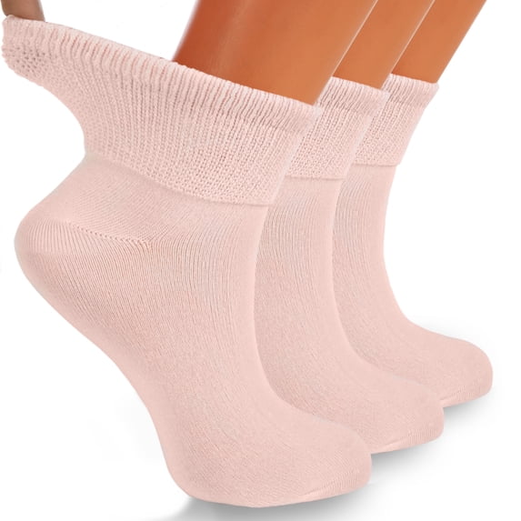 Diabetic Ankle Socks for Women 3 Pairs Non-Binding Seamless Toe (Pink, 5-7)