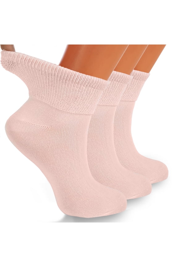 Diabetic Ankle Socks for Women 3 Pairs Non-Binding Seamless Toe (Pink, 9-11)