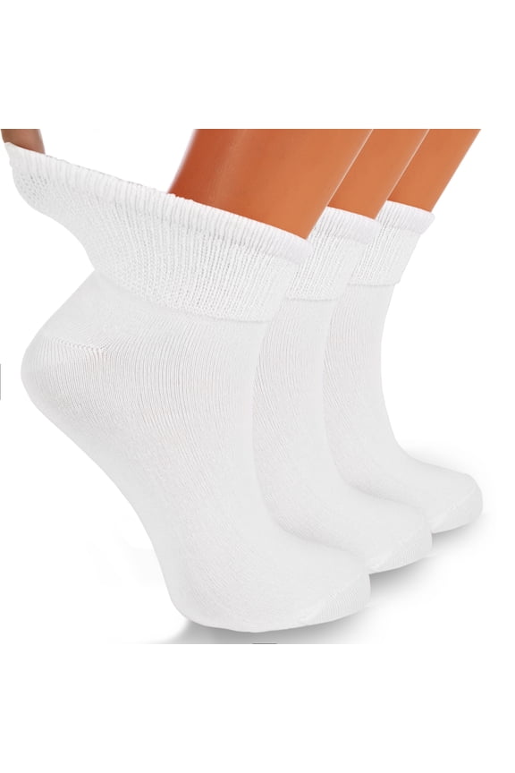 Diabetic Ankle Socks for Women 3 Pairs Non-Binding Seamless Toe (White, 9-11)