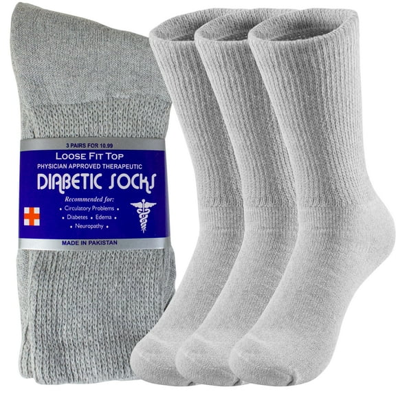 Diabetic Cotton Crew Socks for Men Women Grey 6 Pairs 9-11