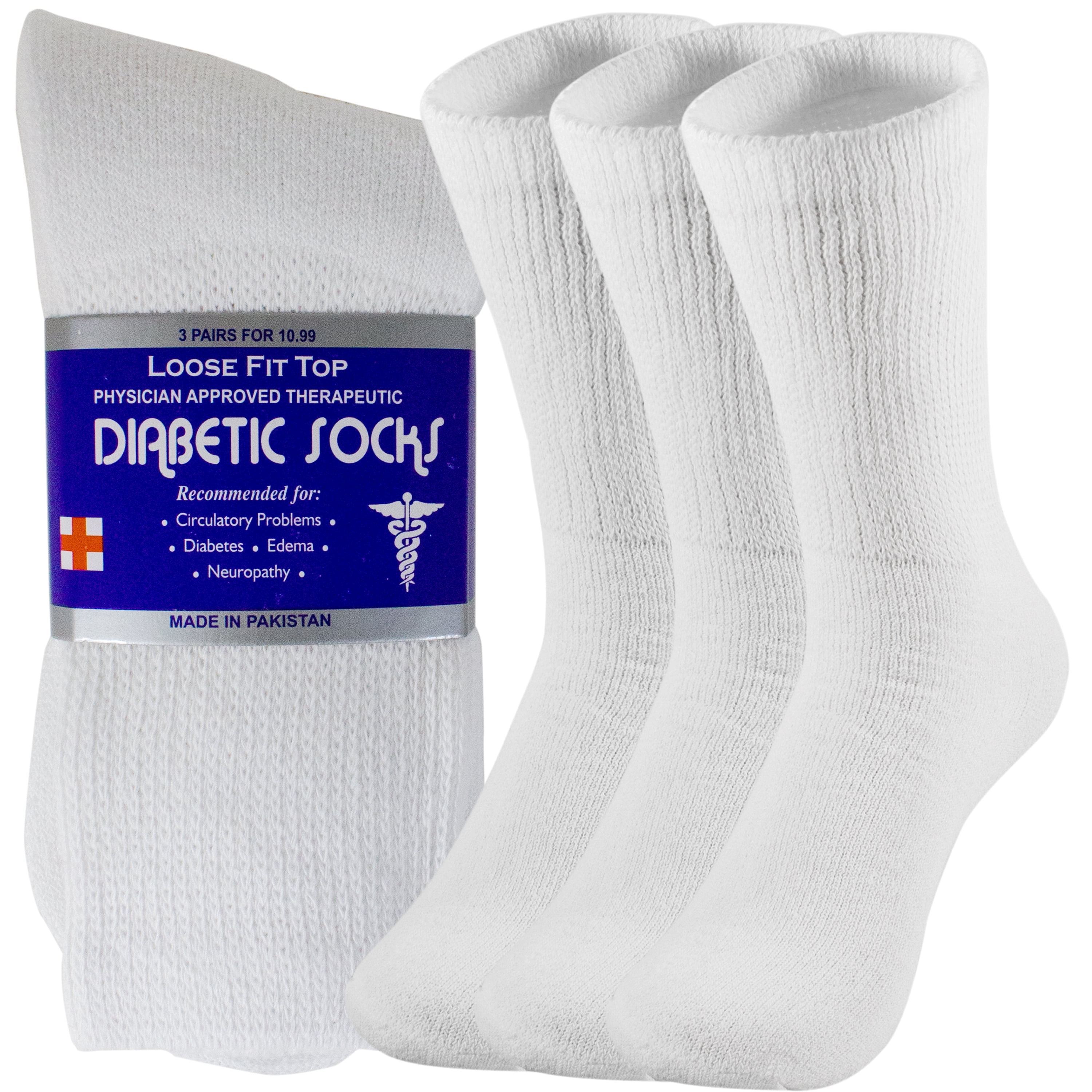 Diabetic Cotton Crew Socks for Men and Women White 6 Pairs 1315