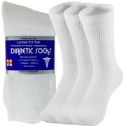 NevEND Diabetic Cotton Crew Socks (Men's & Women's) Non-Binding, White, (6 Pack)