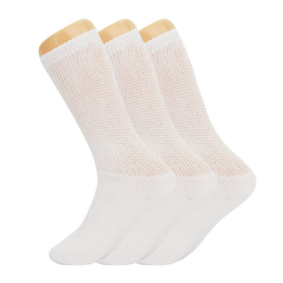 Diabetic Crew Loose Fit Non-Binding Cotton Socks White 3 Pairs Size 9-11