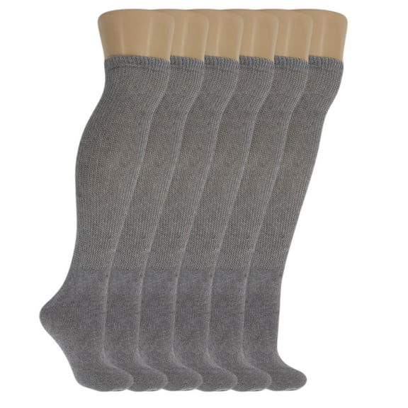 Diabetic Over The Calf Knee Socks for Men and Women 6 Pairs Gray Size 10-13
