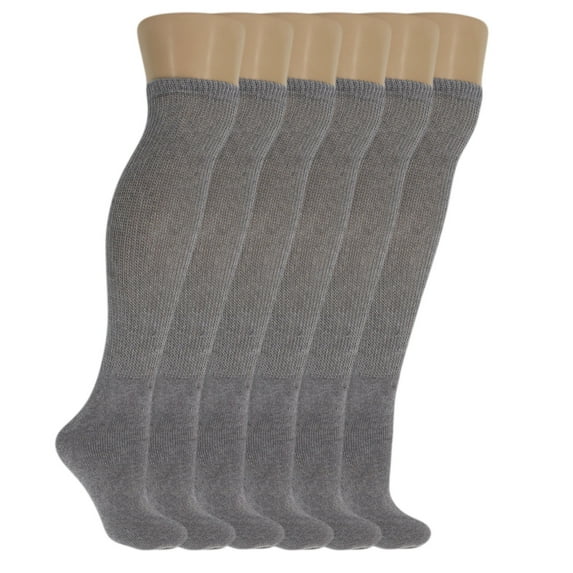 Diabetic Over The Calf Knee Socks for Men and Women 6 Pairs Gray Size 9-11
